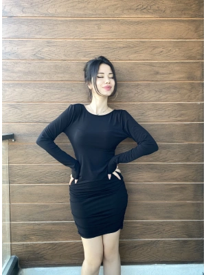 Siyah Zincir Detay Elbise