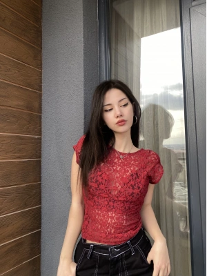 Bordo Sırt Detay Dantel Bluz