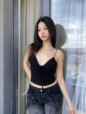 Siyah Korse Detay Askılı Büstiyer