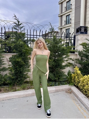 Haki Straplez Bürümcük İkili Takım