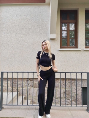 Siyah Büzgü Detay Bürümcük Alt Üst Takım