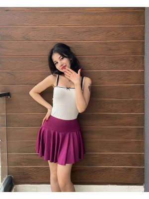 Mürdüm Pileli Şort Etek