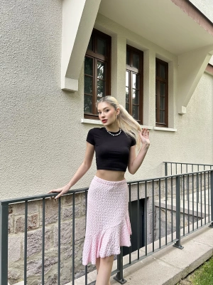 Pembe Asimetrik Bürümcük Etek