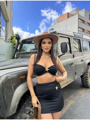 Siyah Deniz Yıldızlı Crop Etek Takım