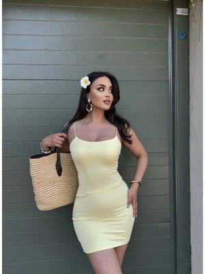 Sarı İnce Askılı Basic Elbise