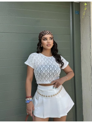 Beyaz Dantel Detay Bluz