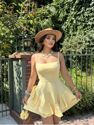 Sarı Askılı Prenses Elbise