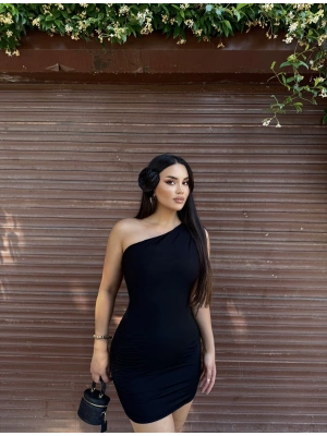 Siyah Tek Omuz Mini Elbise