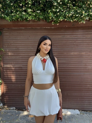 Beyaz Büstiyer Etek İkili Takım