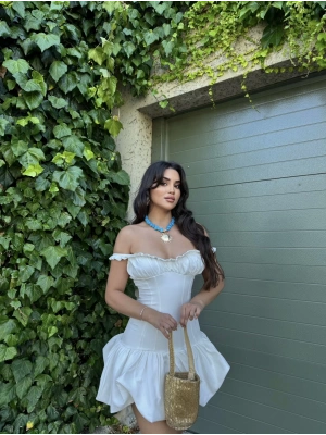 Beyaz Fırfılı Balon Elbise