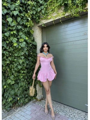 Pembe Fırfırlı Balon Elbise