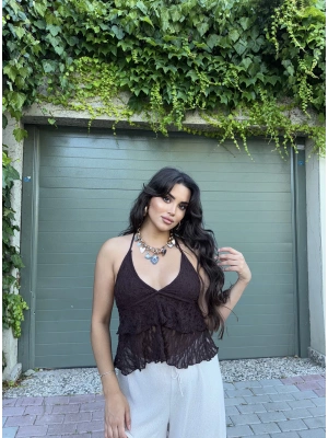 Kahverengi Askılı Dantel Detay Büstiyer