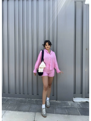 Pembe Gömlek Şort Takım