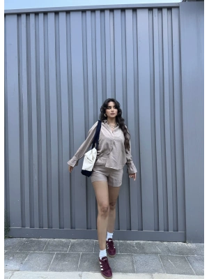 Bej Gömlek Şort Takım