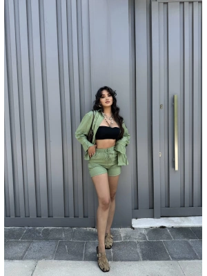 Haki Gömlek Şort Takım