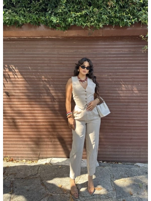 Bej Yelek Pantolon Takım