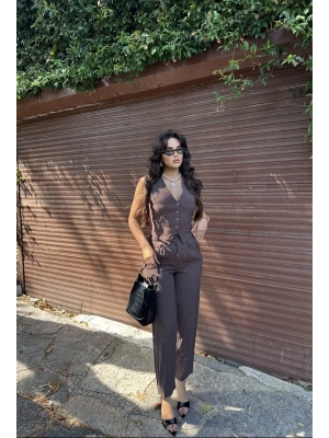 Kahverengi Yelek Pantolon Takım