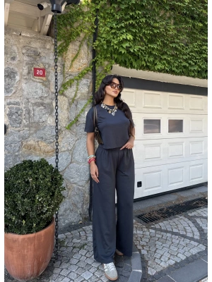 Antrasit Bisiklet Yaka Oversize Takım