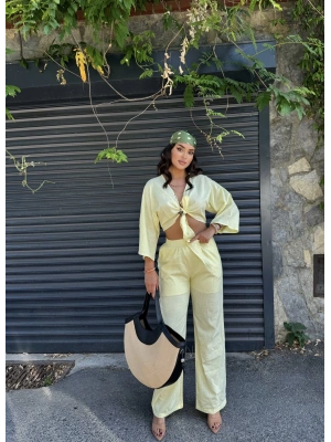 Sarı Keten Önden Bağlamalı Takım