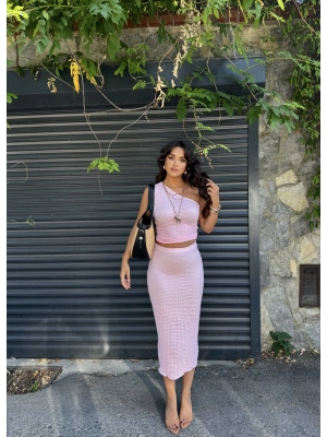 Pembe Midi Boy Bürümcük Etek Takım