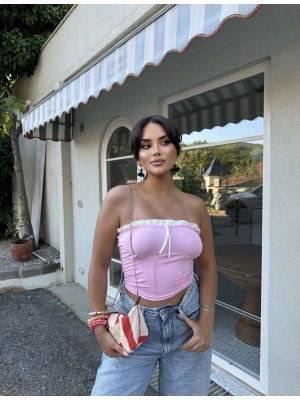 Pembe Straplez Brshk Crop