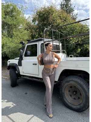 Kahverengi Dikiş Detay Alt Üst Takım