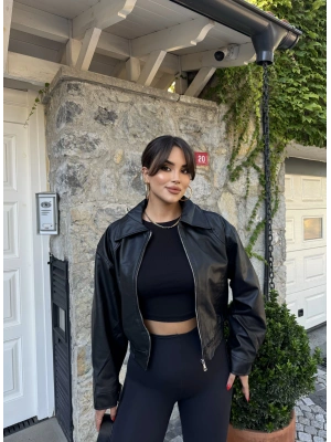 Siyah Bomber Deri Ceket