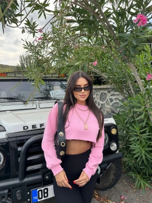 Pembe Oversize Crop Sweatshırt