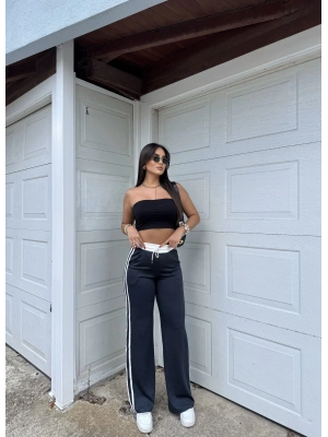 Antrasit Şeritli Bol Paça Eşofman Altı