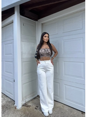 Beyaz 3 İplik Bol Paça Eşofman Altı