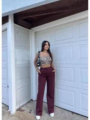 Bordo 3 İplik Bol Paça Eşofman Altı