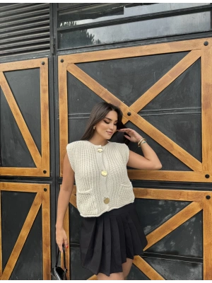 Bej Zra Örgü Yelek