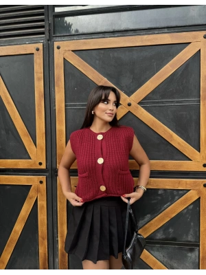 Bordo Zra Örgü Yelek