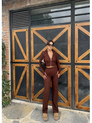 Fitilli Kahverengi Fermuarlı Alt Üst Takım