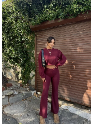 Bordo Bisiklet Yaka Yumoş Alt Üst Takım