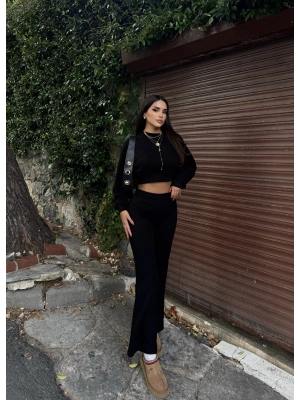 Siyah Bisiklet Yaka Yumoş Alt Üst Takım