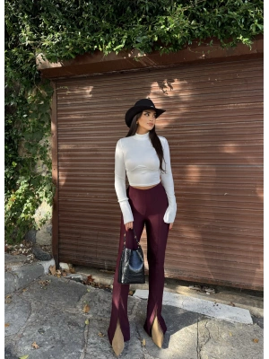 Bordo Fitilli Tayt Pantolon