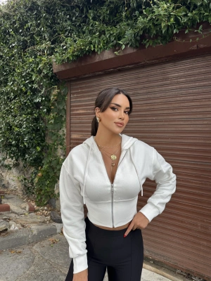 Beyaz Premium Crop Sweatshırt