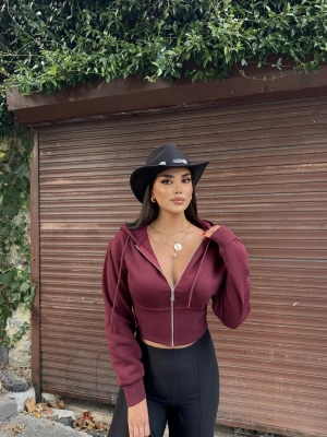 Bordo Premium Crop Sweatshırt