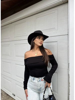 Siyah Madonna Yaka Basic Crop