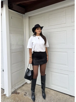 Siyah Payetli Mini Etek