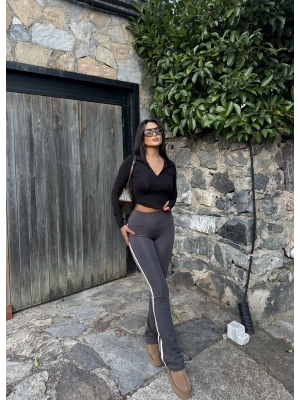 Antrasit Şeritli Tayt Pantolon