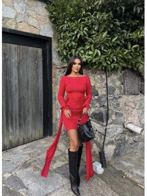 Kırmızı Yan Kurdele Premium Elbise