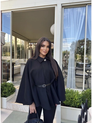 Siyah Kemerli Kaşe Panço