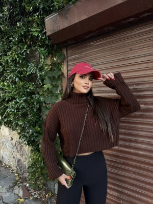 Kahverengi Balıkçı Yaka Kazak