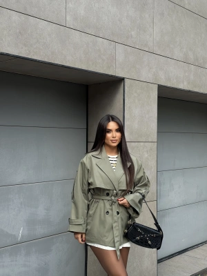 Haki Midi Boy Tasarım Trençkot