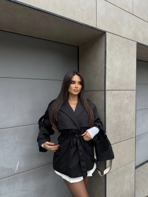 Siyah Midi Boy Tasarım Trençkot