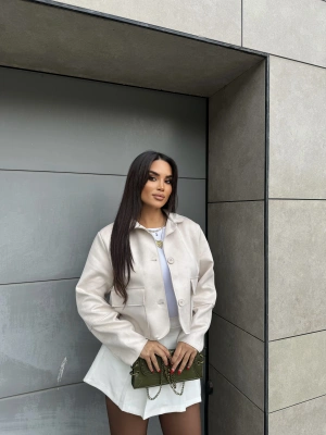 Bej Süet Cep Detay Ceket