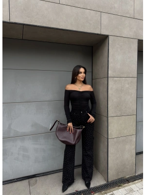 Siyah Taşlı Palazzo Pantolon