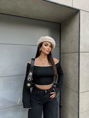 Siyah İspanyol Kol Biyeli Crop